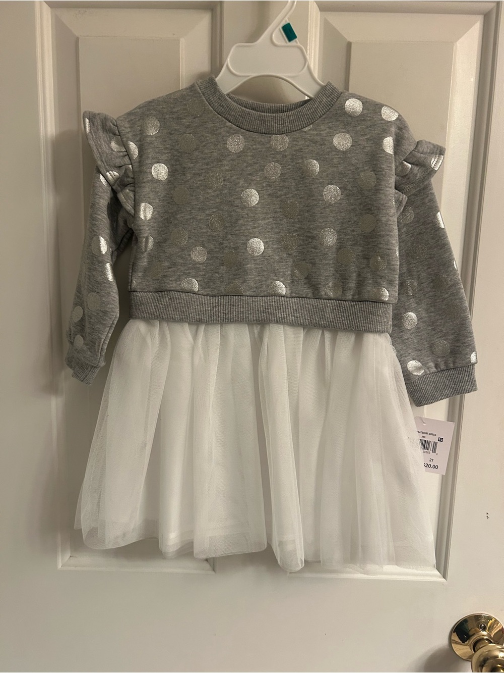 NWT-Roots & Threads Grey Sweatshirt Dress with White Tulle Skirt